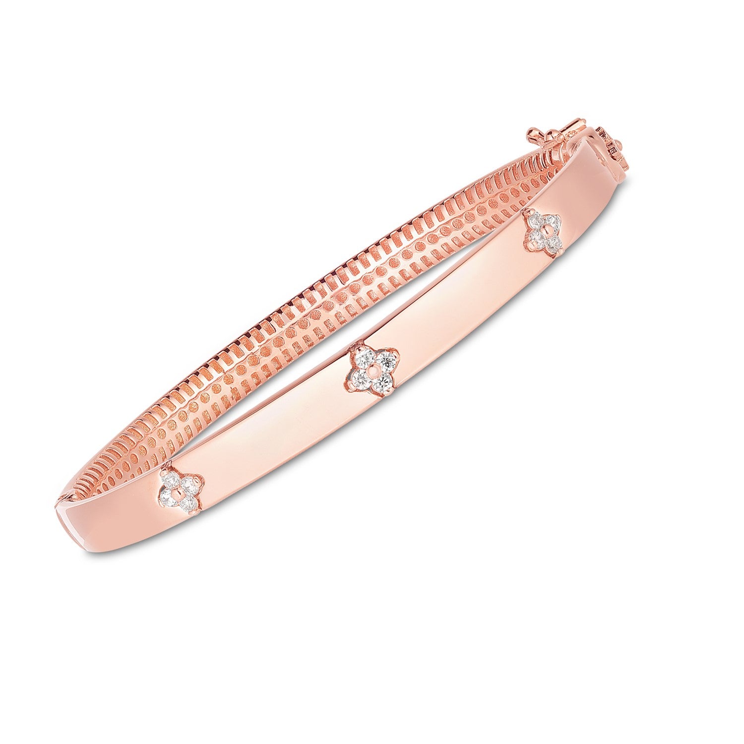 14k Rose Gold Trilogy Diamond Bangle (5.40 mm) in a sleek high-contrast midnight luxury editorial style